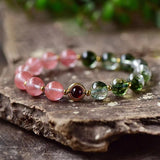 Green Ghost Watermelon Crystal Bracelet Red Chalcedony Bead Women Jewelry