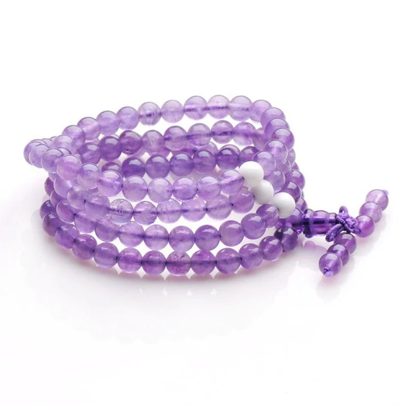 Purple Natural Crystal Buddha Beads Necklace Bracelet