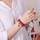Red Crystal Bracelet 6mm Beads Shell Pendant for Women