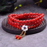 Red Crystal Bracelet 6mm Beads Shell Pendant for Women
