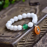 Chalcedony Crystal Bracelet Round Beads with Safety Buckle Pendant
