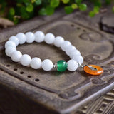 Chalcedony Crystal Bracelet Round Beads with Safety Buckle Pendant