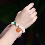 Chalcedony Crystal Bracelet Round Beads with Safety Buckle Pendant