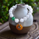 Chalcedony Crystal Bracelet Round Beads with Safety Buckle Pendant