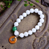 Chalcedony Crystal Bracelet Round Beads with Safety Buckle Pendant
