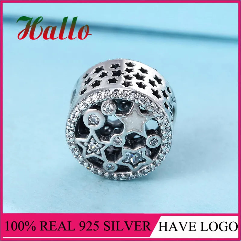 Winter Christmas Stars Stone Bead Charm Silver 925 Bracelet