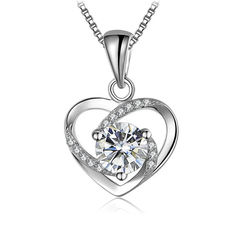 1CT Moissanite Heart Necklace S925 Silver Diamond Pendant