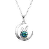 Moon Rabbit Pendant Necklace D Moissanite 925 Sterling Silver Women Gift