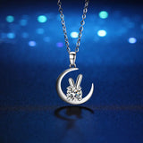 Moon Rabbit Pendant Necklace D Moissanite 925 Sterling Silver Women Gift