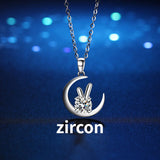 Moon Rabbit Pendant Necklace D Moissanite 925 Sterling Silver Women Gift