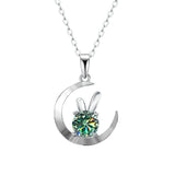 Moon Rabbit Pendant Necklace D Moissanite 925 Sterling Silver Women Gift