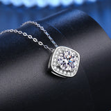 D Moissanite Necklace S925 Silver Jewelry Square Pendant Clavicle Chain