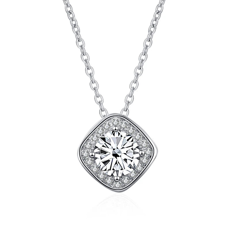 D Moissanite Necklace S925 Silver Jewelry Square Pendant Clavicle Chain