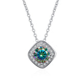 D Moissanite Necklace S925 Silver Jewelry Square Pendant Clavicle Chain