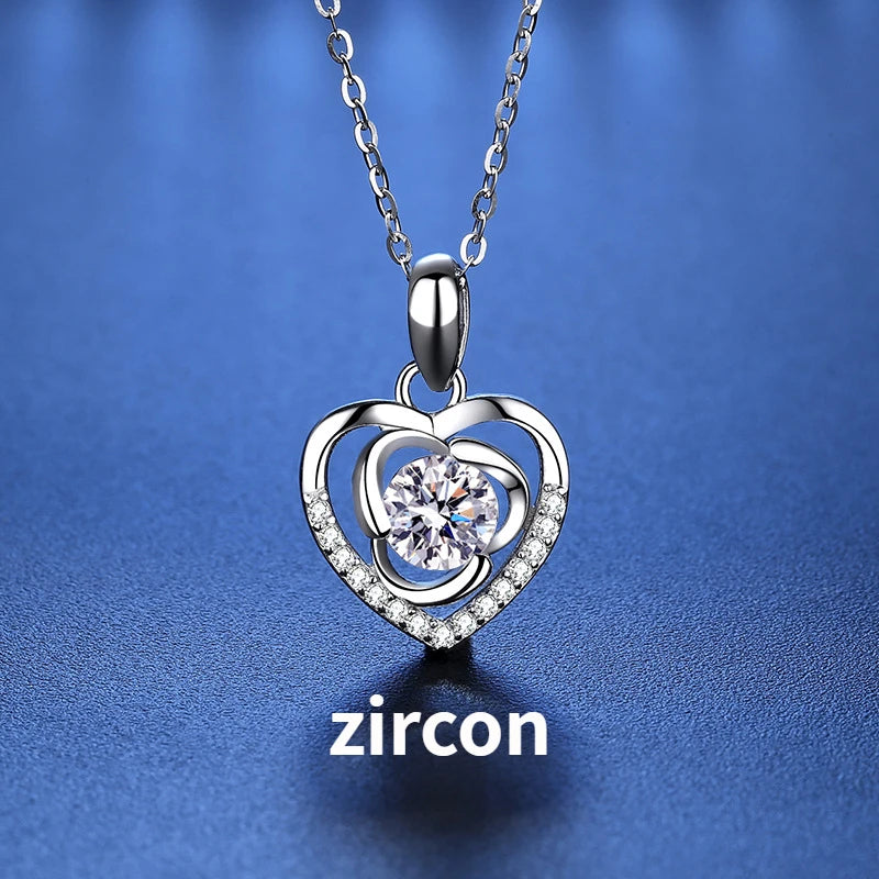 925 Silver Moissanite Heart Pendant Necklace for Women