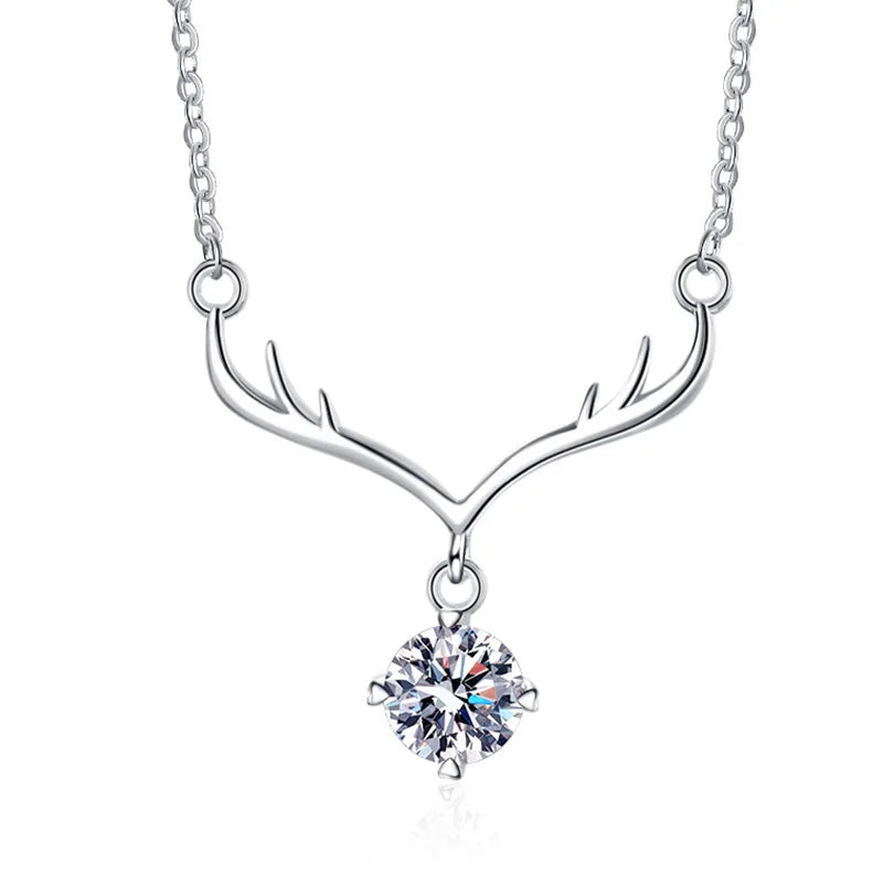 S925 Silver Moissanite Diamond Deer Pendant Necklace