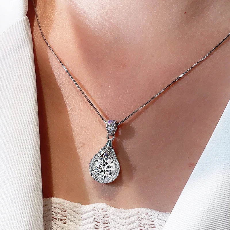 925 Silver Necklace Pendant 1.0ct D Moissanite Diamond Test Women Gift