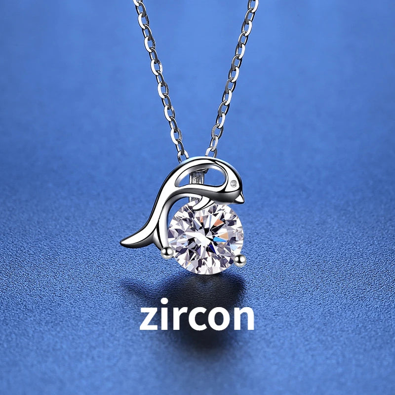 Sterling Silver 925 1ct Moissanite Dolphin Pendant Necklace