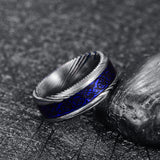 Jqueen 8mm Damascus Steel Inlaid Dragon Pattern + Opal Tungsten Ring