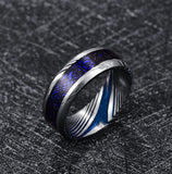 Jqueen 8mm Damascus Steel Inlaid Dragon Pattern + Opal Tungsten Ring