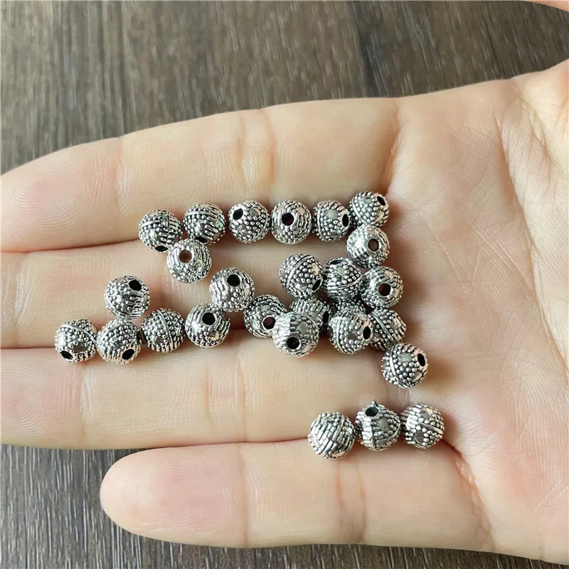 Ju Yuan 300pcs 6mm Metal Alloy Perforated Round Beads for Jewelry Making