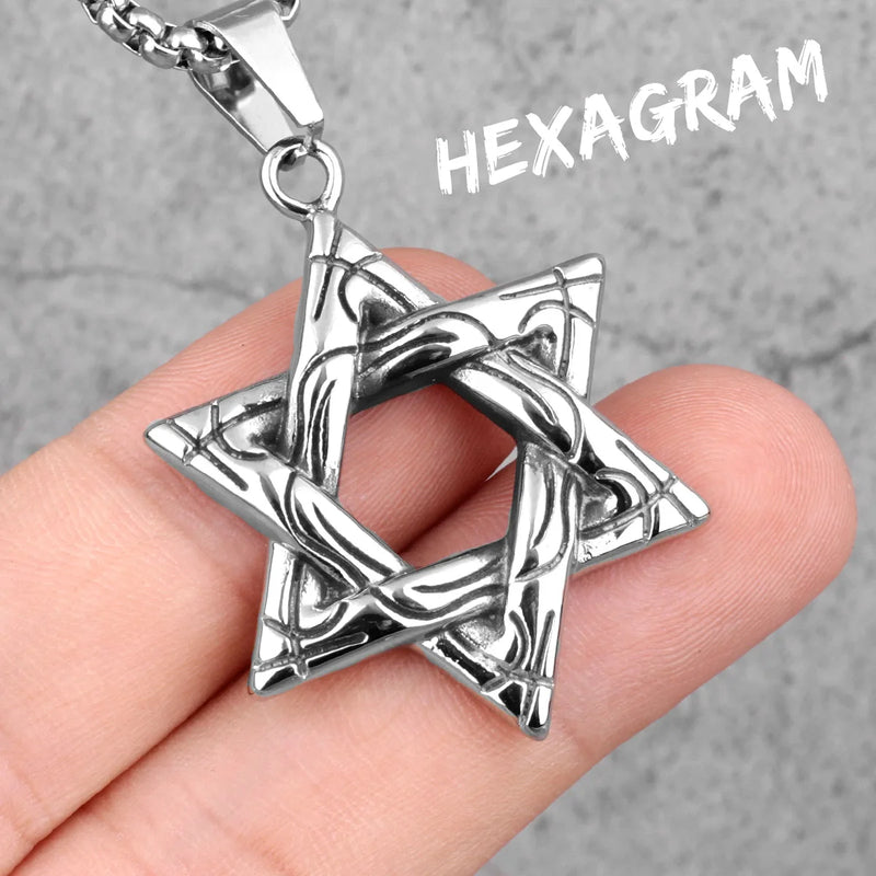 Judaism Hexagram Men Necklaces Pendants Chain Punk Male Jewelry Gift