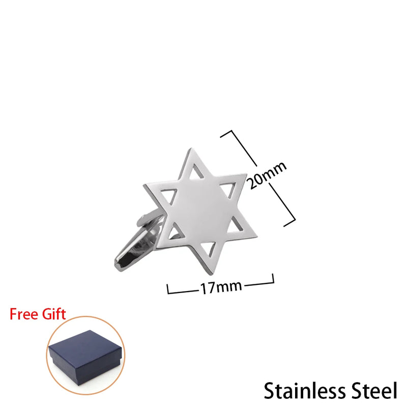 Star of David Cufflinks Religious Pentagram Twins Buttons Stainless Steel