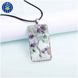 JuleeCrystal 7 Chakra Tree Of Life Pendant Necklace Women