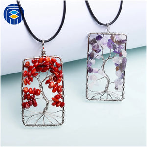 JuleeCrystal 7 Chakra Tree Of Life Pendant Necklace Women