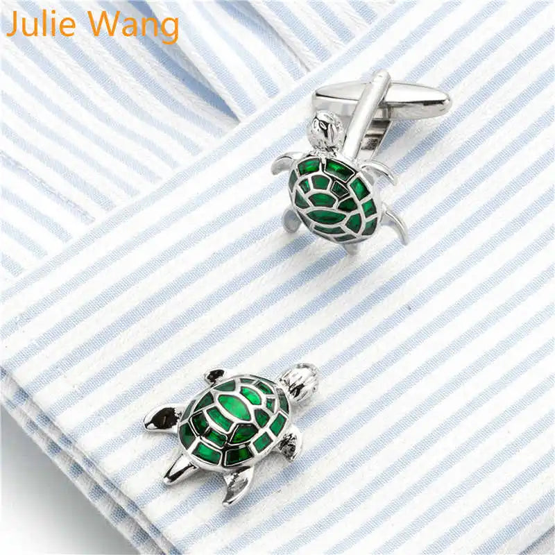 Brass Turtle Cufflinks Men's French Shirt Buttons High Green Sleeve Nail