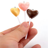 10PCS Resin Heart Lollipop Charms IN LOVE Artificial Food Jewelry Making