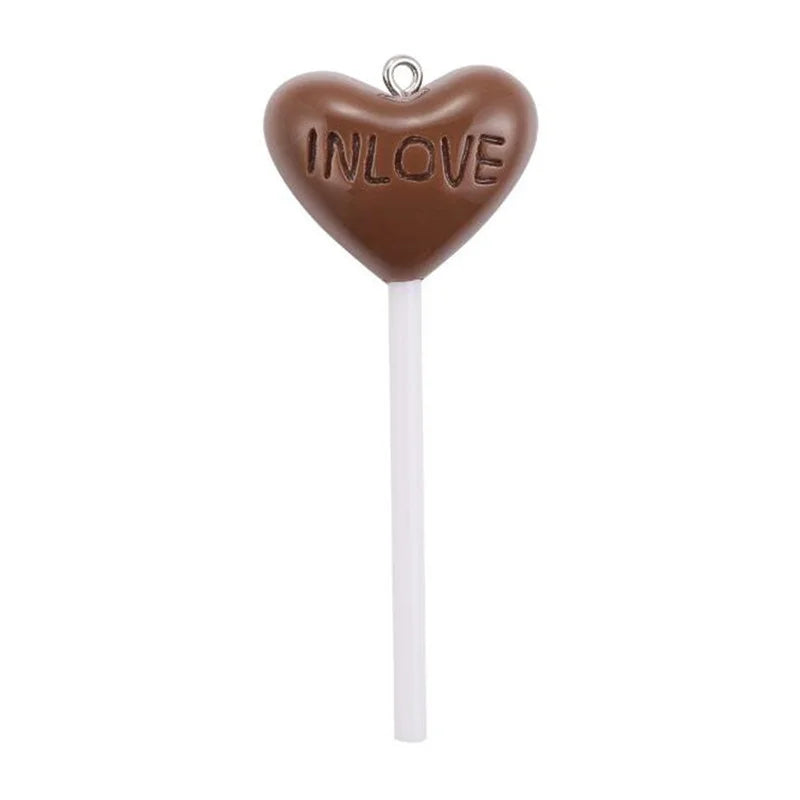 10PCS Resin Heart Lollipop Charms IN LOVE Artificial Food Jewelry Making