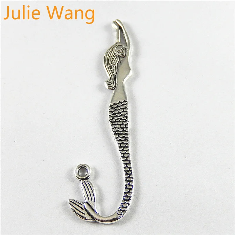 10pcs Mermaid Charms Bookmarks Pendant Antique Silver DIY Jewelry Accessory