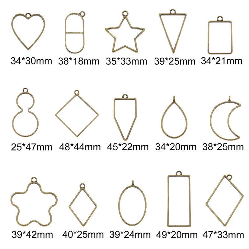 15PCS Geometric Shape Mold Epoxy Casting Charms Star Moon Heart Mixed