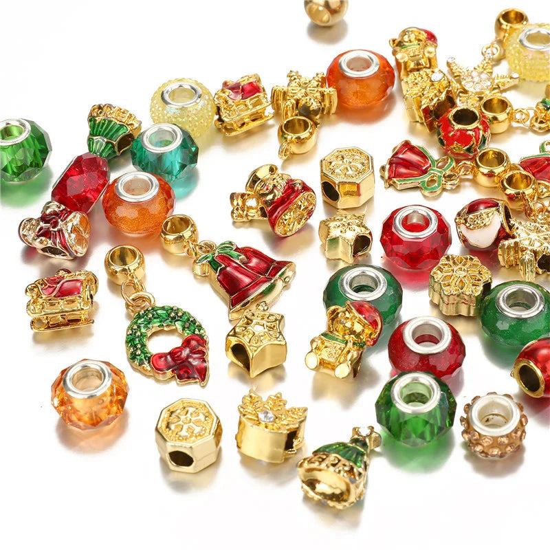 20PCS European Christmas Beads Big Hole Random Mix Enamel Alloy Glass Spacer Bea