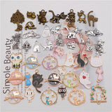 40PCS Cat Charms Enamel & Alloy Animal Pendants Necklace Accessory