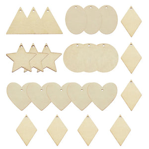 Julie Wang 50PCS Wood Charms Blank Unfinished Wooden Slice Pendant Jewelry Makin