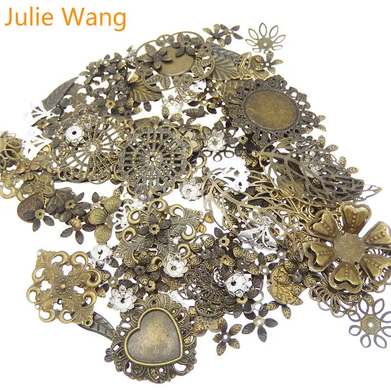 Vintage Mixed Flower Leaf Iron Charms Necklace Pendants Jewelry Making