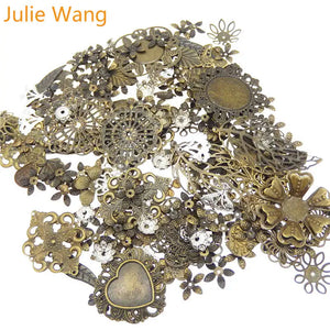 Vintage Mixed Flower Leaf Iron Charms Necklace Pendants Jewelry Making
