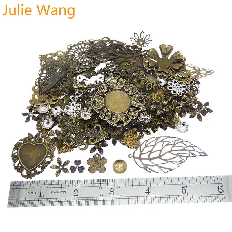 Vintage Mixed Flower Leaf Iron Charms Necklace Pendants Jewelry Making