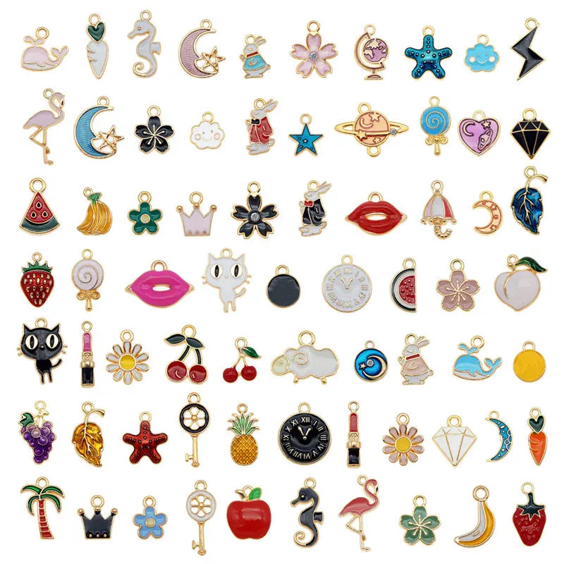 60PCS Enamel Charms Random Mixed Animal Fruit Moon Alloy Necklace