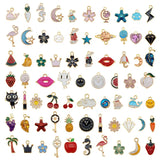 60pcs Enamel Charms Alloy Star Flower Fruit Animal Pendant for Bracelet Jewelry