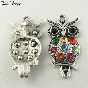 Tibetan Silver Owl Pendant with Colorful Crystal Eye