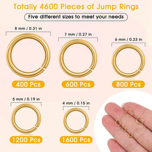 4600Pcs Jump Rings for Jewelry Making Open/Assorted Sizes and Colors