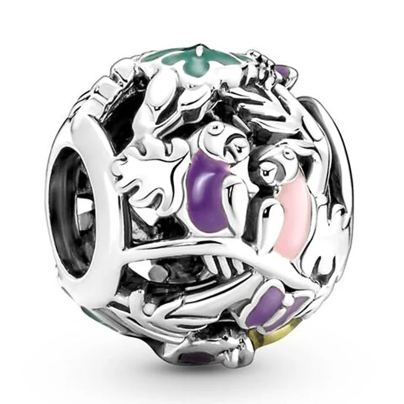 Jungle Creatures & Leaves Strawberry Beads 925 Silver Charm for Bracelet