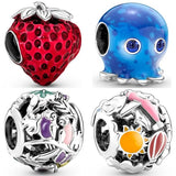 Jungle Creatures & Leaves Strawberry Beads 925 Silver Charm for Bracelet