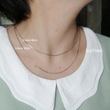 Solid 925 Silver Box Chain Necklace 0.6mm-1.5mm Rhodium Plated