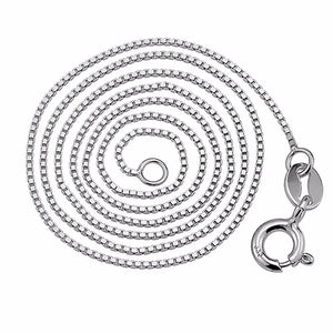 Solid 925 Silver Box Chain Necklace 0.6mm-1.5mm Rhodium Plated