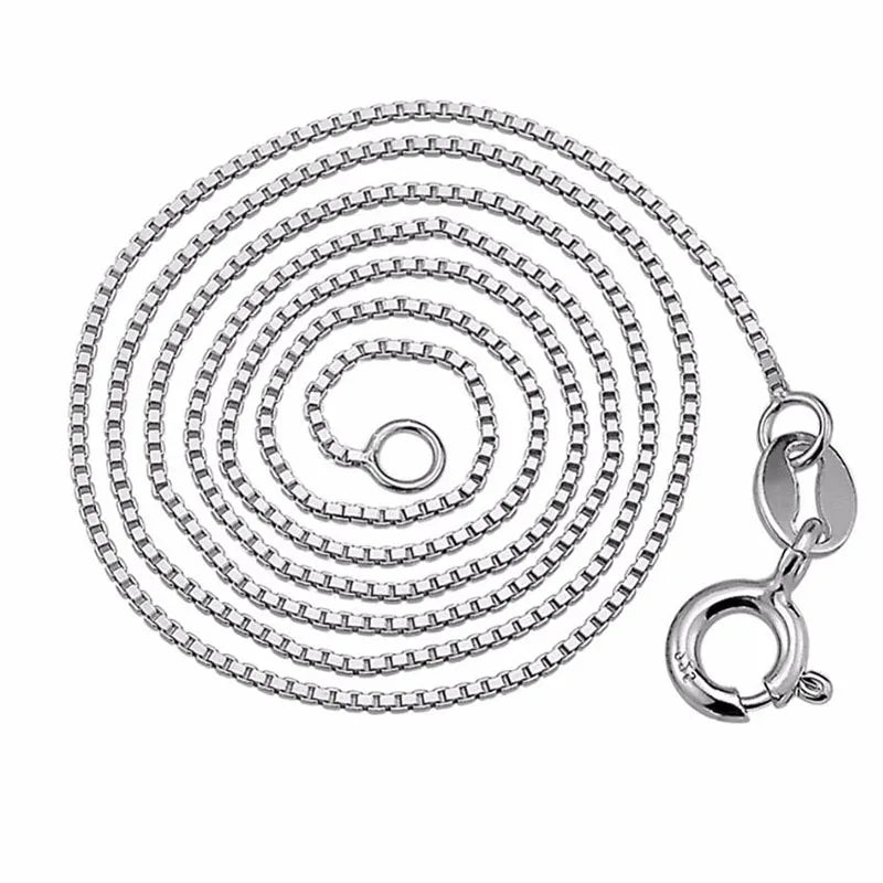Solid 925 Silver Box Chain Necklace 0.6mm-1.5mm Rhodium Plated