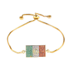 Adjustable 18K Plated Chains Micro Pave Zircon Flag Bracelets